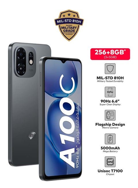 إيتيل A100C أسود نقي ثنائي الشريحة 3+5 جيجابايت رام 256 جيجابايت 4G - نسخة الشرق الأوسط