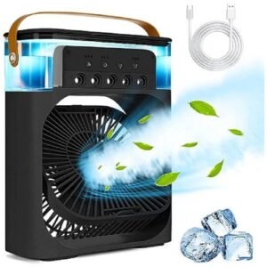 مكيف هواء محمول أسود , مروحة رذاذ الماء سعة 600 مل، مروحة رذاذ USB، مروحة تبريد لسطح المكتب، مروحة مكتب مع بخاخ رذاذ، مروحة رذاذ محمولة، مروحة تبريد بالماء للمنزل والمكتب والتخييم