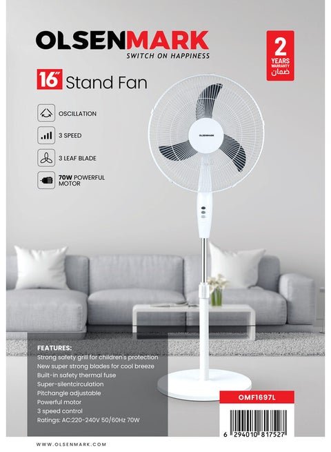مروحة بحامل مزود بقاعدة، بثلاث سرعات 70 W OMF1697L أزرق داكن